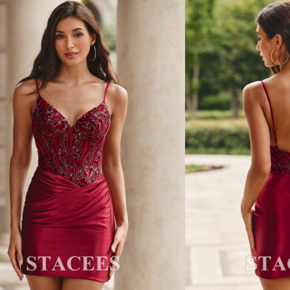 Tight Beaded Corset Homecoming Dress with Spaghetti Strap NWT